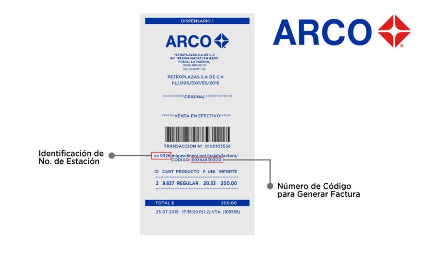 Facturar ticket de Arco Gasolineras - Facturación en línea
