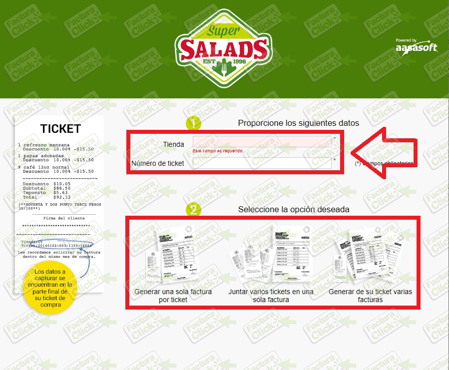 Facturar ticket de Super Salads - Facturación en línea